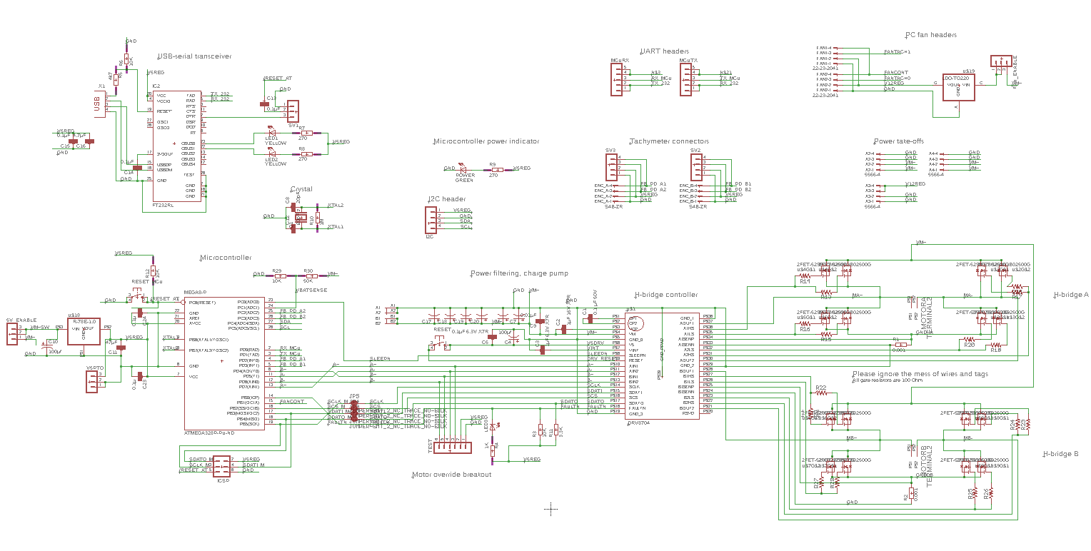 The whole schematic, with FT232RL, Atmega328p, and DRV8704